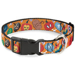 Plastic Clip Collar - Marvel 9-Avengers Halloween Jack-O-Lantern Pumpkin Icons Scattered Orange