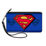 Canvas Zipper Wallet - SMALL - Superman Shield Centered Shield Stripe Blues