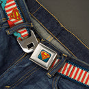 Superman Shield Full Color Americana Blue Seatbelt Belt - Superman Pose/Shield Americana Blue/White/Red/White Webbing