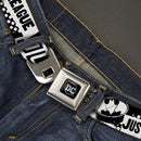 DC Round Logo Black/Silver Seatbelt Belt - JUSTICE LEAGUE Superheroes Retro Pop White/Black Webbing