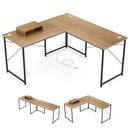 95 Inch 2-Person L-Shaped Long Reversible Computer Desk with Monitor Stand