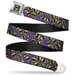 Bat Signal Full Color Black White Yellow Seatbelt Belt - Bat Signal Scattered Purple/Blue/Yellow/Black Webbing