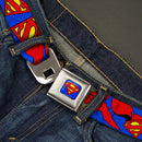 Superman Full Color Blue Seatbelt Belt - Superman Shield w/Cape Webbing