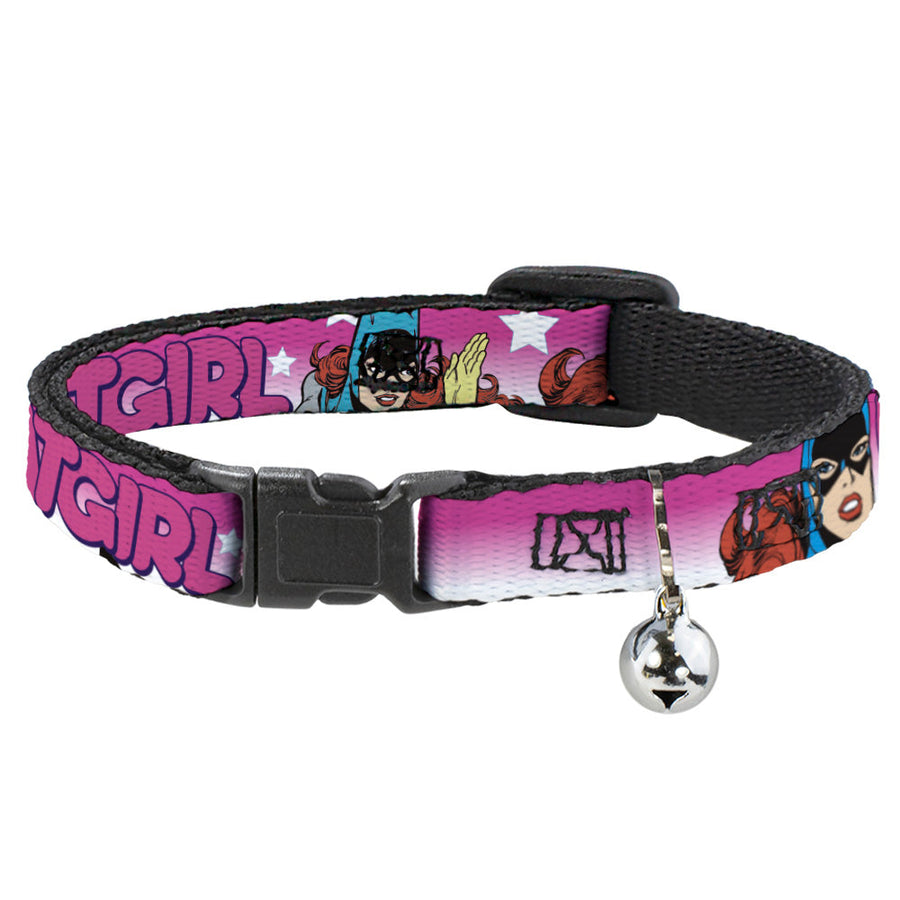 Cat Collar Breakaway - BATGIRL Bubble Letters w Stars Pink White