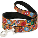 Dog Leash - Marvel 9-Avengers Halloween Jack-O-Lantern Pumpkin Icons Scattered Orange