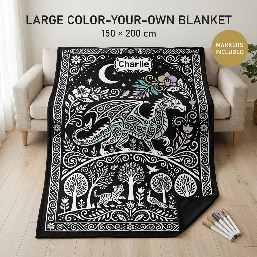 Dragon Doodle Reversible Oxford Fabric And Flannel Blanket