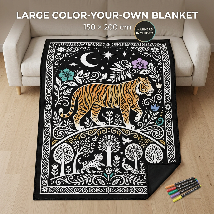 Tiger Doodle Reversible Blanket, Oxford Fabric and Flannel Design