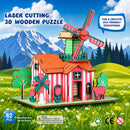 Windmill Model Kit - Wooden Laser-Cut 3D Puzzle (82 Pcs)