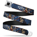 Wonder Woman Black Silver Seatbelt Belt - WONDER WOMAN/Bombshell Pose Blue/Red/White Webbing