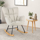 Linen Nursery Rocking Chair with High Backrest and Padded Armrests