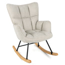 Linen Nursery Rocking Chair with High Backrest and Padded Armrests