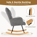 Linen Nursery Rocking Chair with High Backrest and Padded Armrests