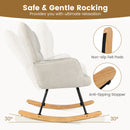 Linen Nursery Rocking Chair with High Backrest and Padded Armrests