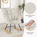 Linen Nursery Rocking Chair with High Backrest and Padded Armrests
