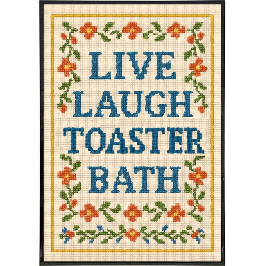 Live Laugh Toaster Bath Needlepoint Poster Print