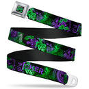 HAHA Stacked Full Color Black Gray Green Seatbelt Belt - THE JOKER Card Flipping Poses Black/Greens/Purples Webbing