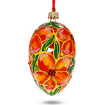 Red Flowers Bouquet Glass Egg Ornament 4 Inches
