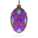 Blue Leaf on Purple Glass Egg Ornament 4 Inches