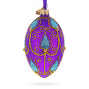 Blue Leaf on Purple Glass Egg Ornament 4 Inches