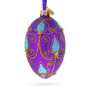 Blue Leaf on Purple Glass Egg Ornament 4 Inches