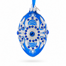 Silver on Blue Glass Egg Christmas Ornament 4 Inches