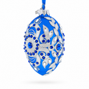 Silver on Blue Glass Egg Christmas Ornament 4 Inches