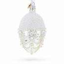White Pearls on Frozen Glass Egg Christmas Ornament 4 Inches