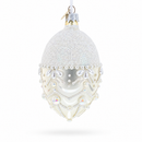White Pearls on Frozen Glass Egg Christmas Ornament 4 Inches