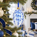 Blue Branches Glass Egg Christmas Ornament 4 Inches