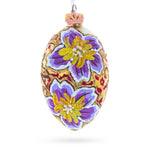 Purple Flowers Glass Egg Ornament 4 Inches