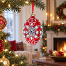 Diamond Star on Red Glass Egg Christmas Ornament 4 Inches