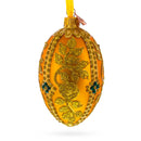 Glittered Golden Leaves Orange Glass Egg Ornament 4 Inches