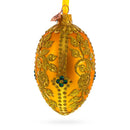Glittered Golden Leaves Orange Glass Egg Ornament 4 Inches