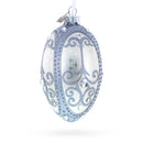 Silver Scrolls on White Glass Egg Ornament 4 Inches