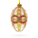 Pearls on Gold and White Glass Egg Ornament 4 Inches