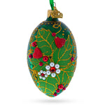 Pearl on Green Leaves Glass Egg Ornament 4 Inches