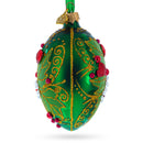Pearl on Green Leaves Glass Egg Ornament 4 Inches