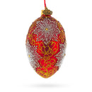 Red and Gold Paisley with Silver Starburst Glass Egg Ornament 4 Inches