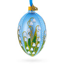 Lily of the Valley on Frosted Blue Egg Glass Ornament 4 Inches