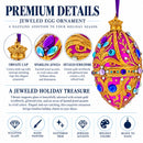 Magenta Purple Jeweled Glitter Scrollwork Glass Egg Christmas Ornament