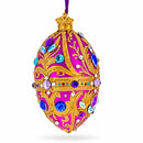 Magenta Purple Jeweled Glitter Scrollwork Glass Egg Christmas Ornament