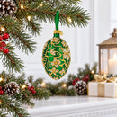 Green Jeweled Glitter Scrollwork Glass Egg Christmas Ornament