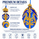 Royal Blue Jeweled Glitter Scrollwork Glass Egg Christmas Ornament