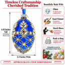 Blue Jeweled Floral Glass Egg Christmas Ornament