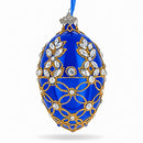 Blue Jeweled Floral Glass Egg Christmas Ornament