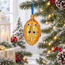 Gold Jeweled Scrollwork Glass Egg Christmas Ornament