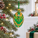 Jeweled Emerald Green Gold Scrollwork Glass Egg Ornament