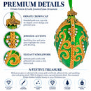 Jeweled Emerald Green Gold Scrollwork Glass Egg Ornament