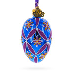 Cobalt Blue with Pink and Yellow Floral Pattern Mini Glass Egg Ornament 2.9 Inches