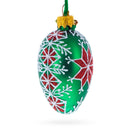Festive Green with Red and White Snowflake Pattern Mini Glass Egg Ornament 2.9 Inches